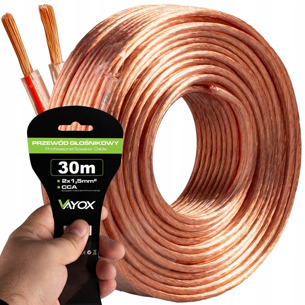 Kabel głośnikowy CCA 2x1,50mm 30m VA0222-30 Vayox