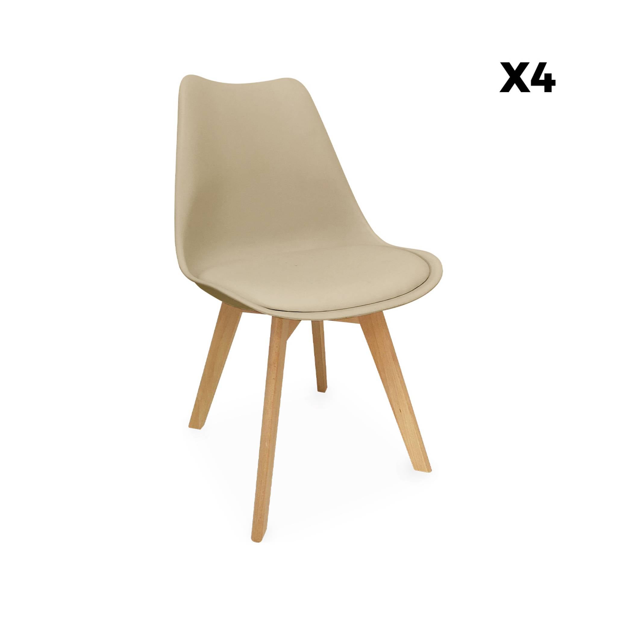 Set 4 sedie scandinave imbottite, gambe in legno , Cappuccino - 9