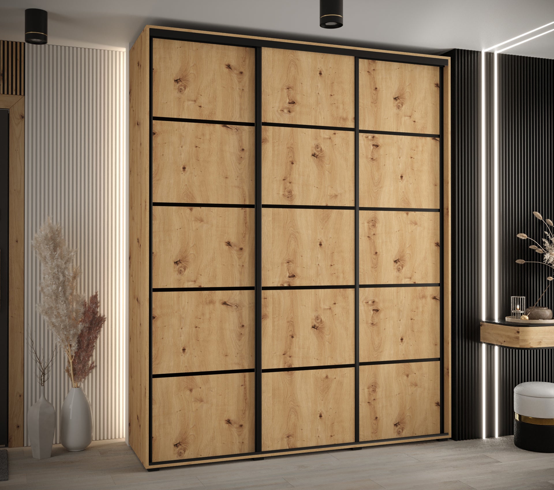 Szafa przesuwna wysoka Davos 4 190 x 60 x 235,2 cm artisan + artisan + u. czarny - Abiks Meble - 2