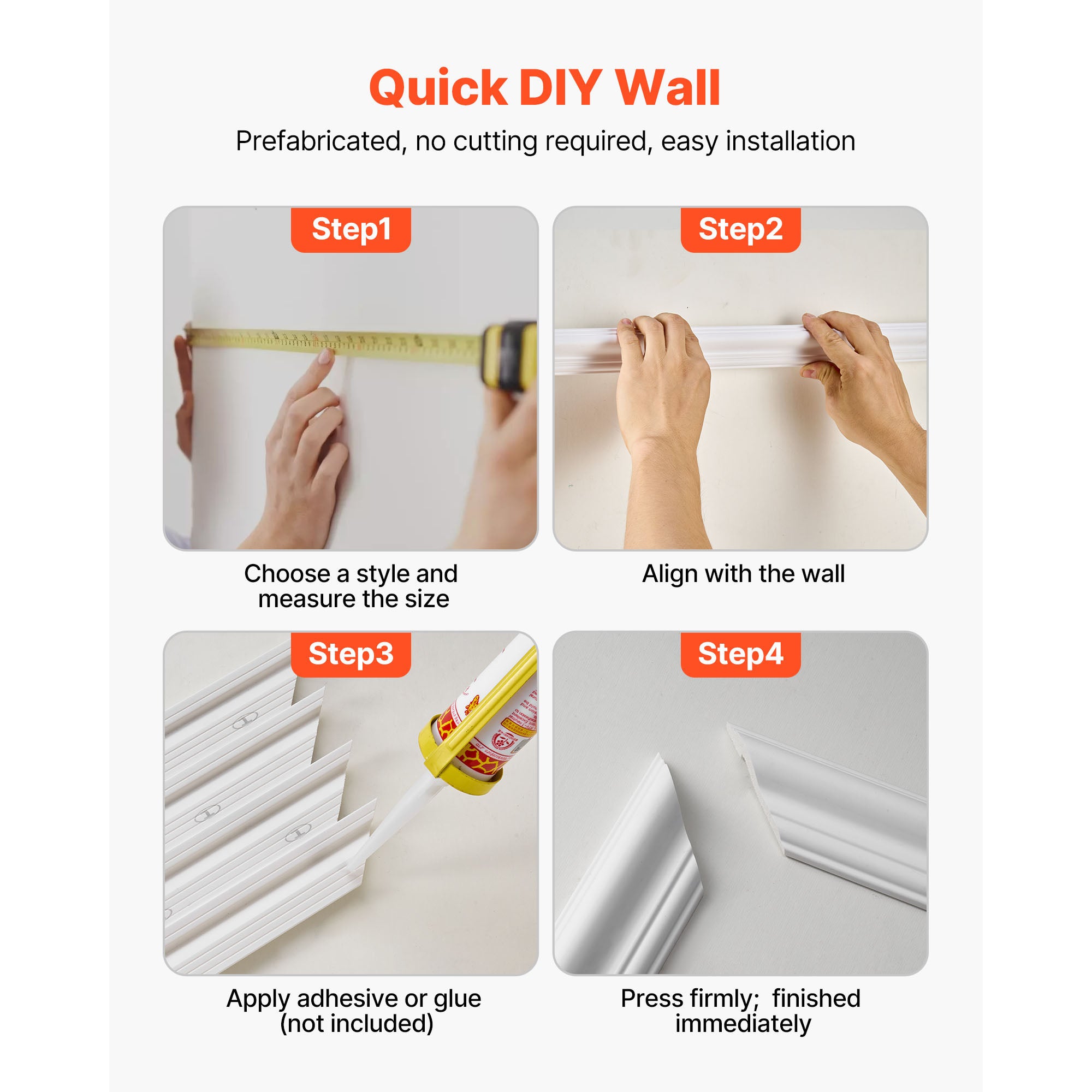 Kit de moulures murales SucceBuy predecoupees 6 pieces, cadres decoratifs muraux de 61x137 cm et 61x61 cm pour embellir les murs interieurs du salon - 6