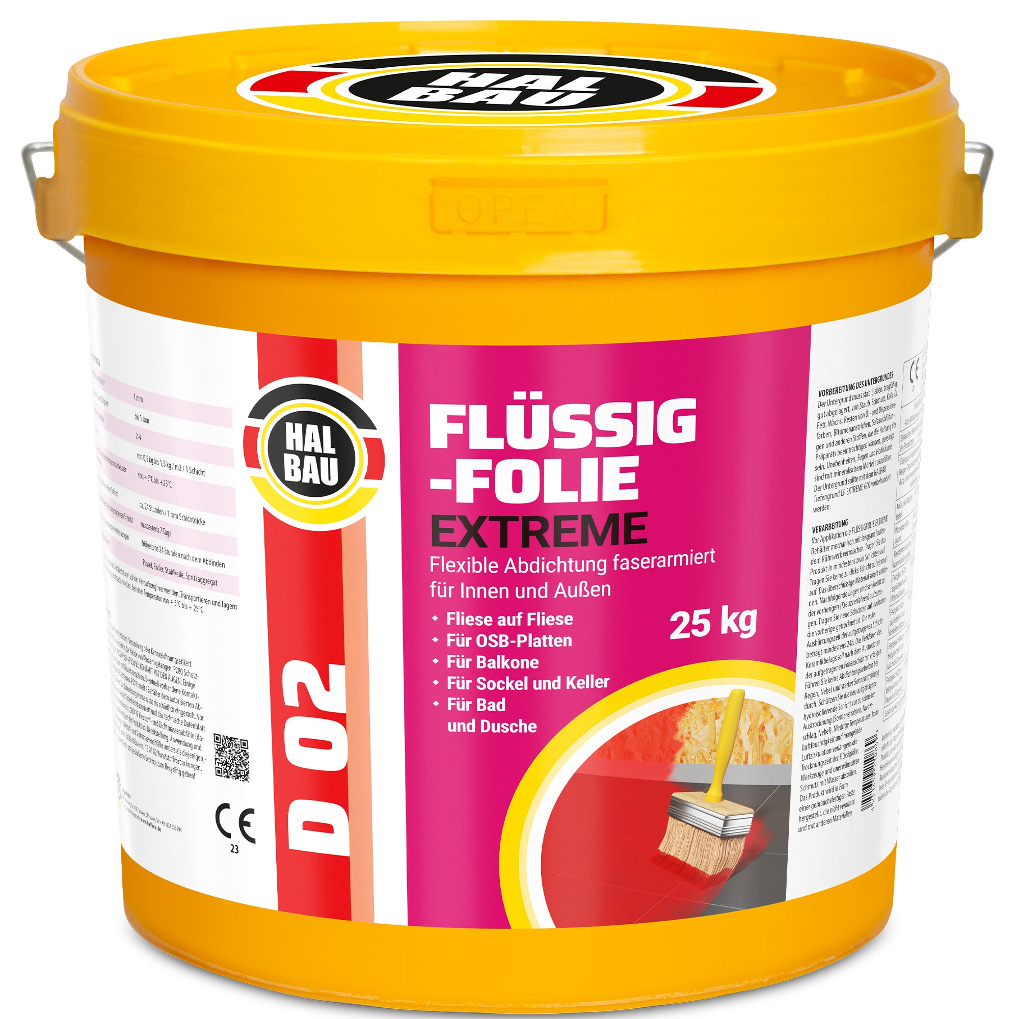 Film liquide Extreme étanchéité salle de bain membrane d'étanchéité + rouleau peinture 10cm D02 - 25KG - 2