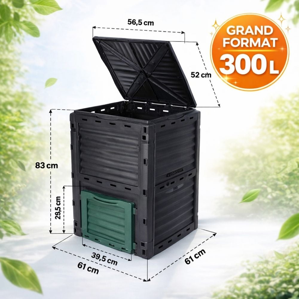 Composteur de jardin 300 L - 83 x 61 x 61 cm en plastique, Polypropylène - 5