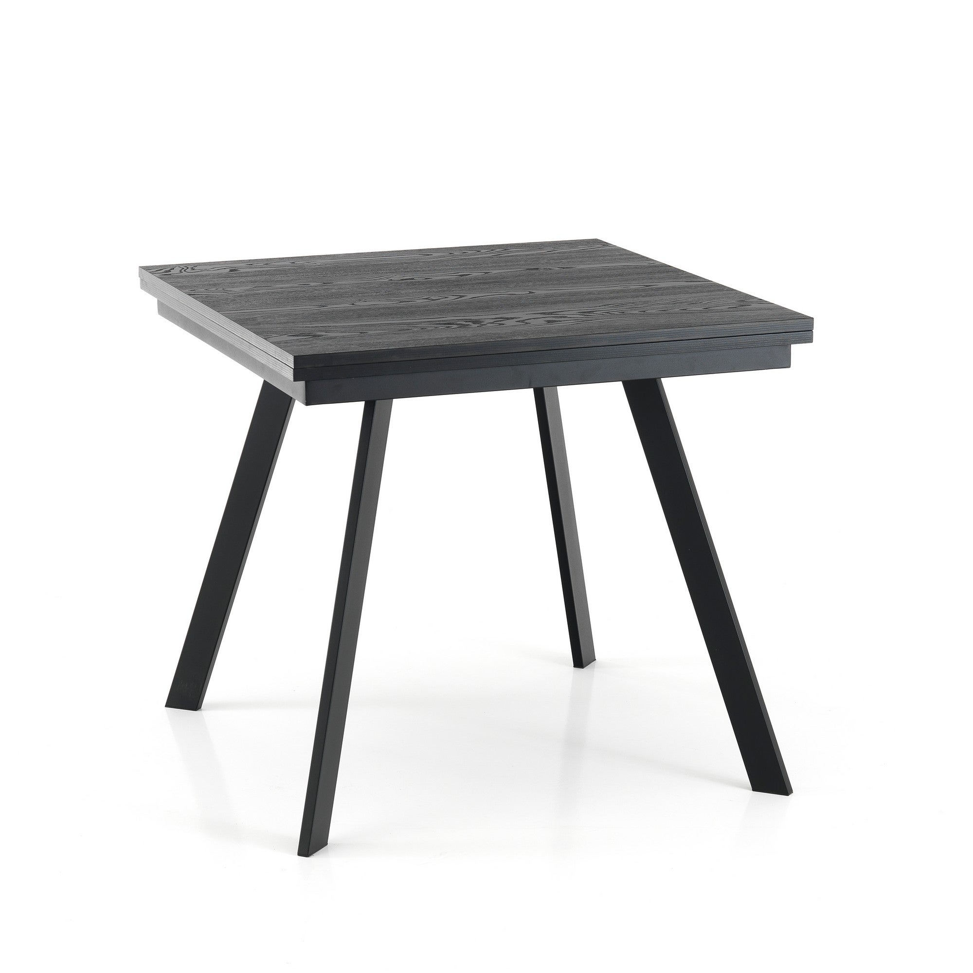 Rozkładany stół składany RIKY BLACK WOOD – czarne drewno MDF, czarna stal, wys. 75 cm szer. 85 cm / gł. 85 cm, 4/8 miejsc, do jadalni