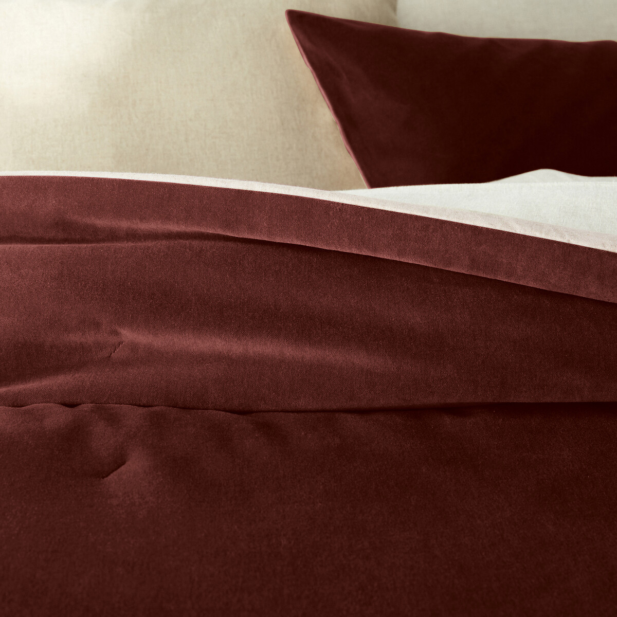 Couvre lit boutis matelassé velours coton, Velvet - Grenat - 230 x 250 cm - 3