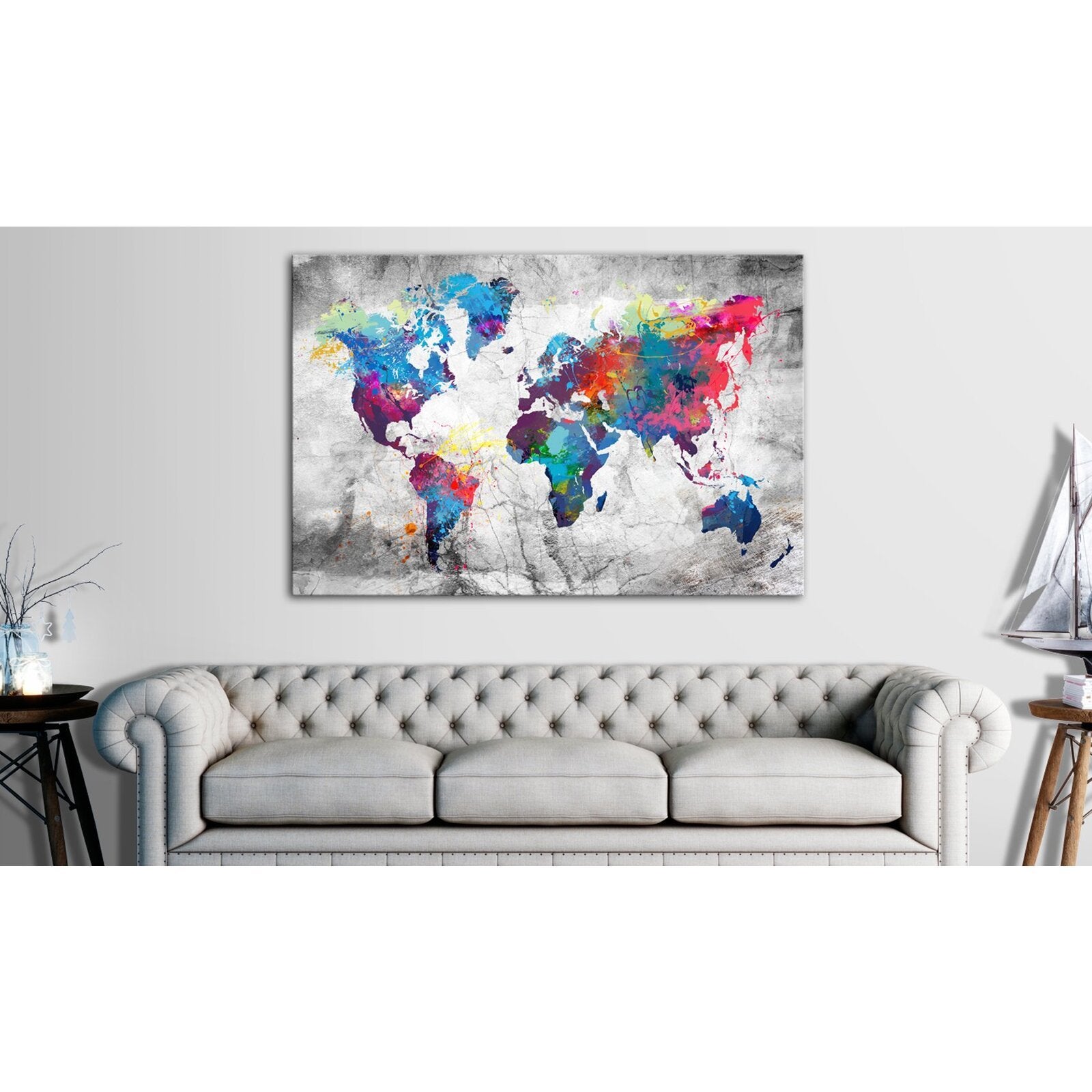 Tableau carte du monde style gris - 120 x 80 cm - 2