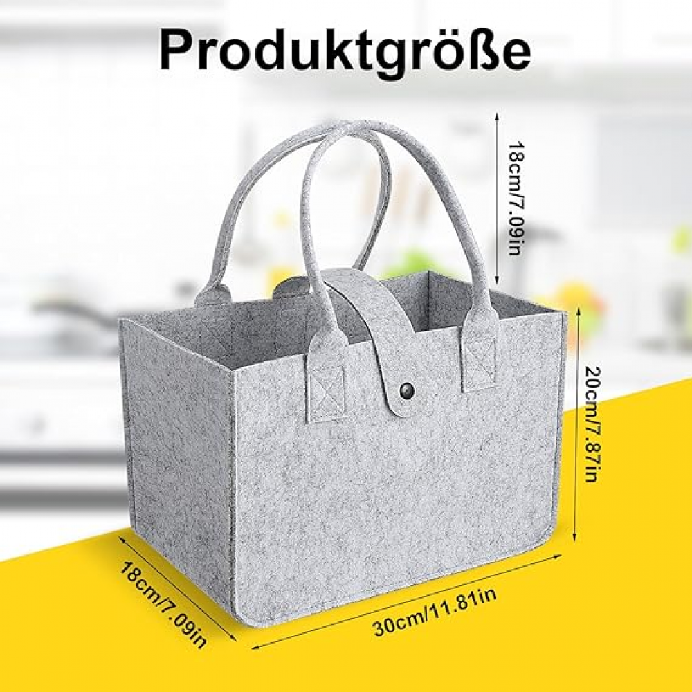 2 Borse In Feltro Pieghevoli Riutilizzabili 30x20x18 Cm – Spesa, Lavoro, Picnic (Nero/Grigio)