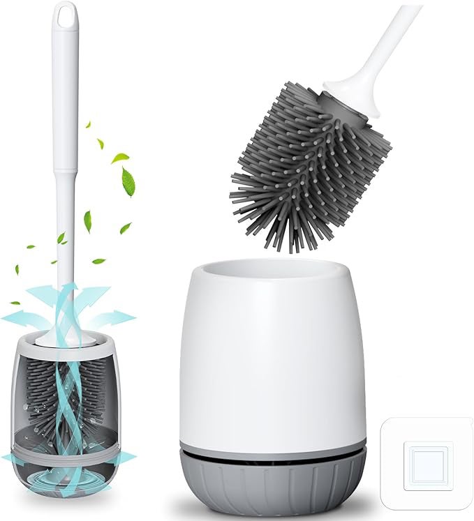 Brosse WC Silicone Avec Support Mural - Nettoyage Efficace Et Séchage Rapide