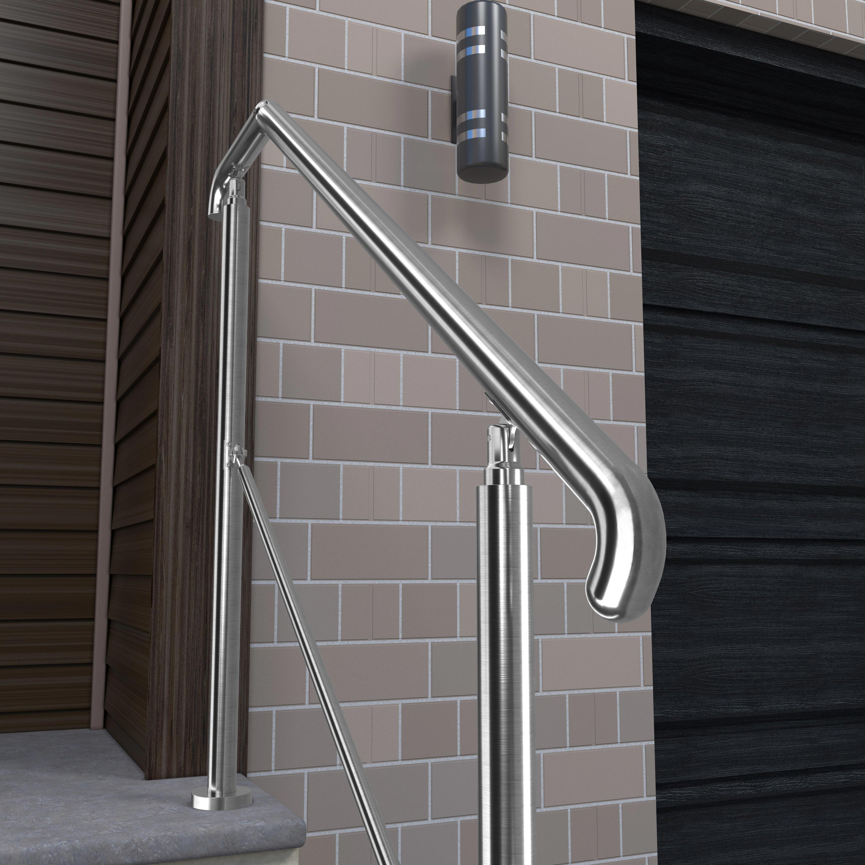 Garde-Corps Rampe Escalier Main Courante L.136cm, En Inox 201 Argent - 3 à 4 Marches - Angle réglable 0-50° - Pour Jardin Entrée Portail Garage - 2