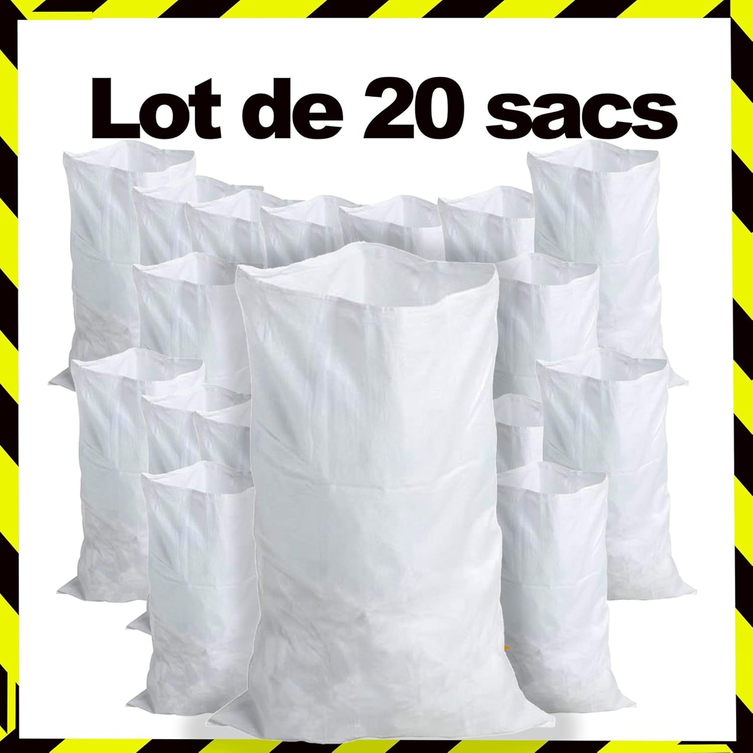 20 Sacs à Gravats, 55 x 90cm, 55kg, Résistant et Réutilisable, En polypropylène tissé blanc, Jardinage, Chantier - 2