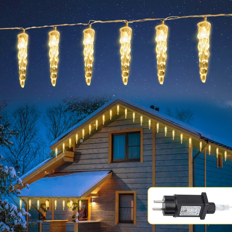 2x girlanda świetlna na zasłony, 5 m, 40 diod LED, sople, dekoracja świąteczna, ciepła biel