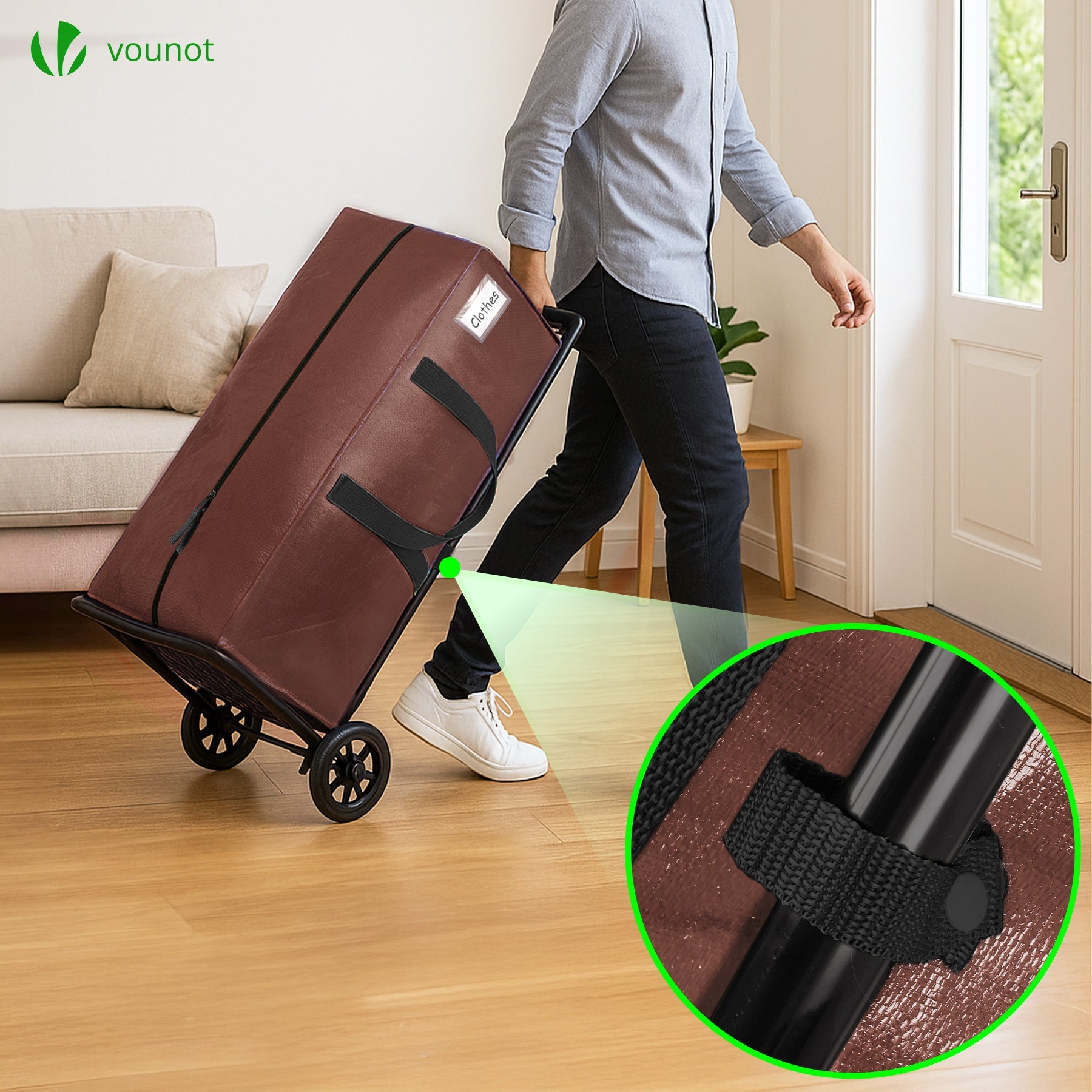 Lot de 5 sacs de déménagement grand format - sacs de rangement avec sangles de sac à dos et poignée - marron - VOUNOT® - 7