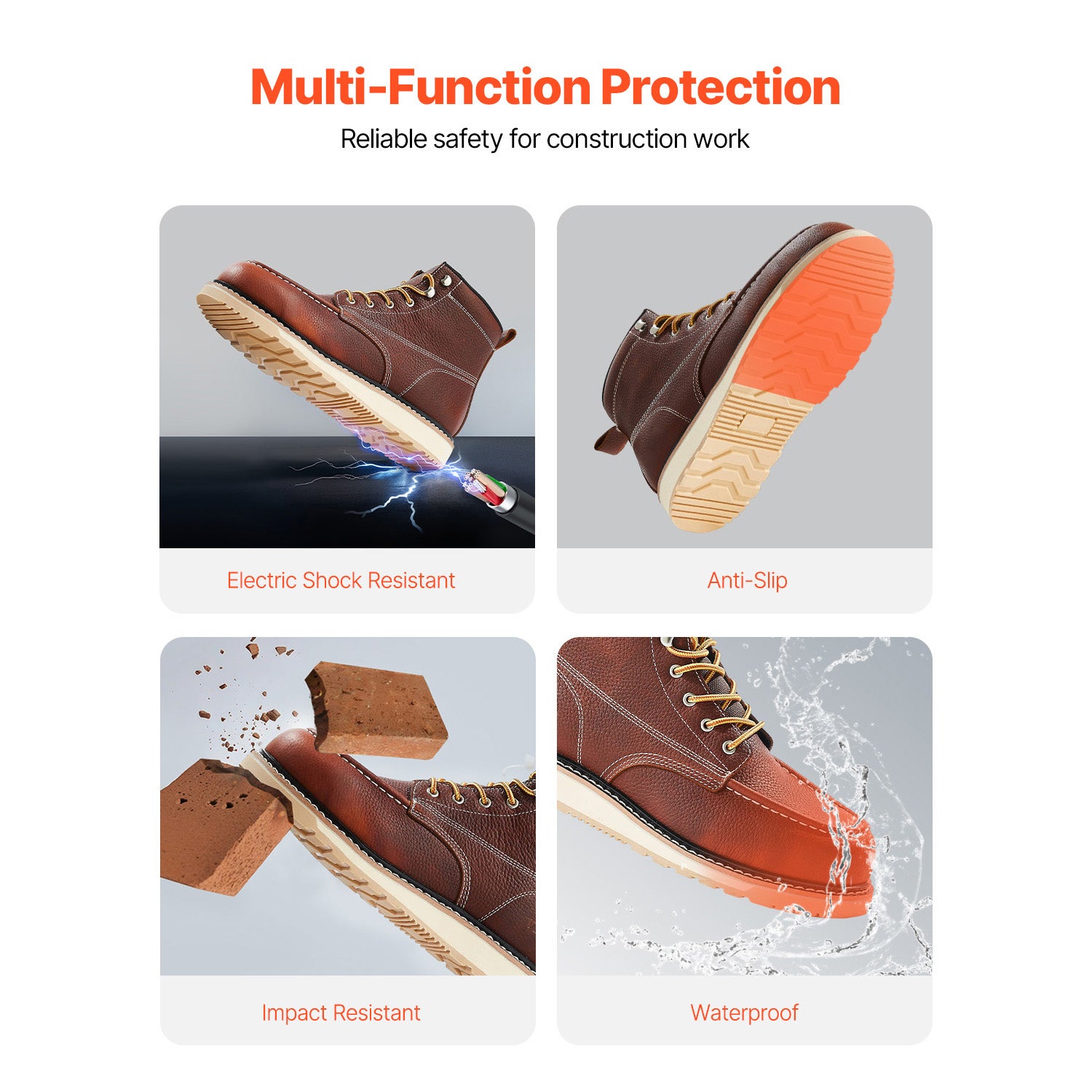 UK Taille SucceBuy 9,5 Bottes de travail embout acier,mocassin imperméable,antidérapantes,semelle EVA légère - 6