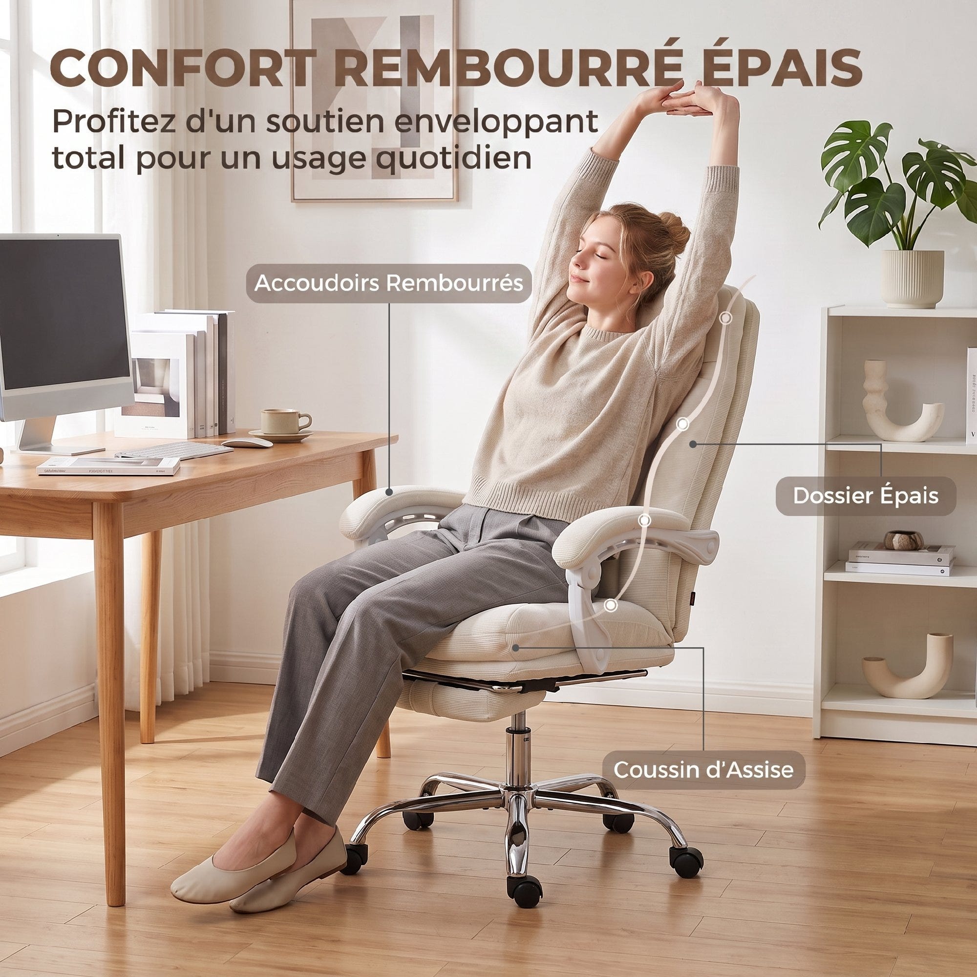 Color Creama Silla de oficina ergonómica, silla de oficina reclinable de chenilla ...