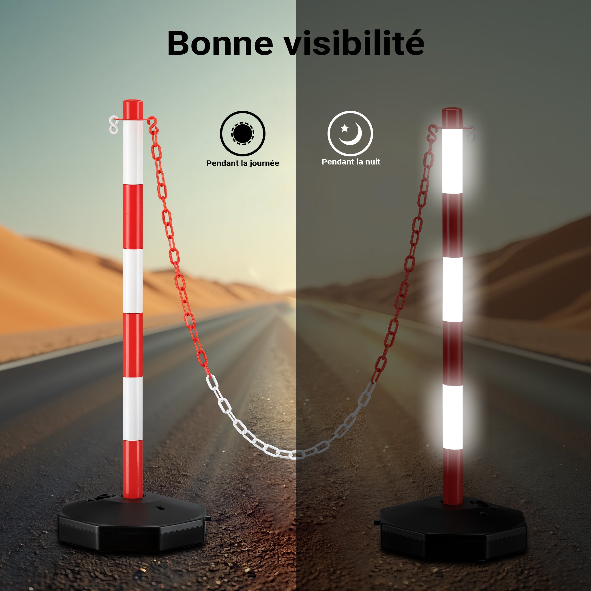 Wiltec 2x Poteau de balisage 1,2 kg 4 Chaînes de signalisation Crochets en S Rouge et blanc 80 x 28 x 28 cm PP+PEP Balisage de sécurité Lestage Eau... - 6