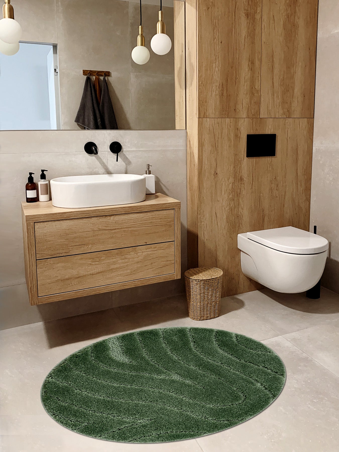 Covor baie SUPREME cerc WAVES, valuri, anti-alunecare, moale - verde ...