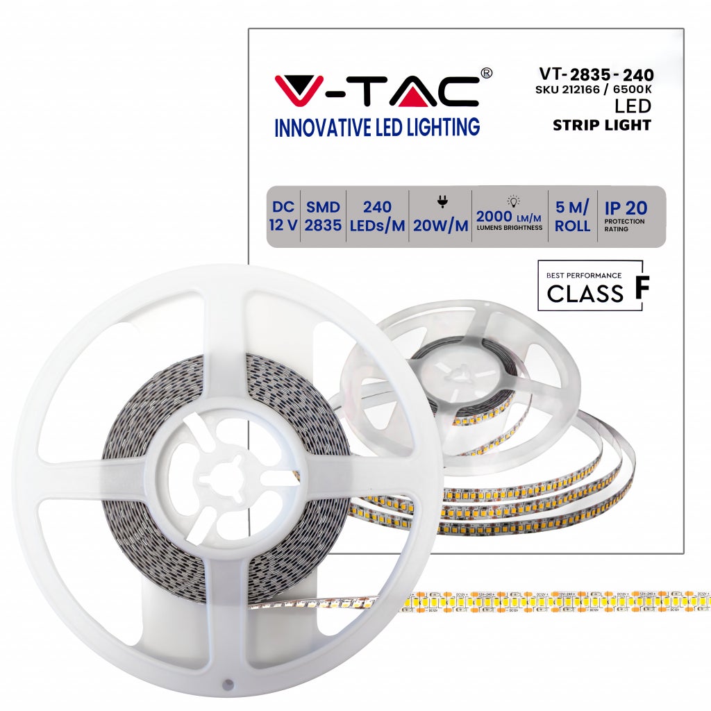 Taśma LED SMD2835 20W/m 5m 240 LED/m 2000Lm/m 12V 6400K IP20 10mm