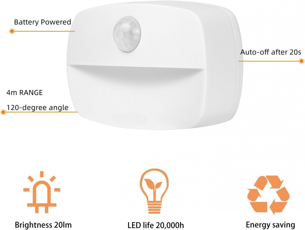 Lampka nocna z czujnikiem ruchu – 6 szt. – Lampka nocna LED do użytku wewnątrz pomieszczeń – Lampka zasilana bateryjnie - 3