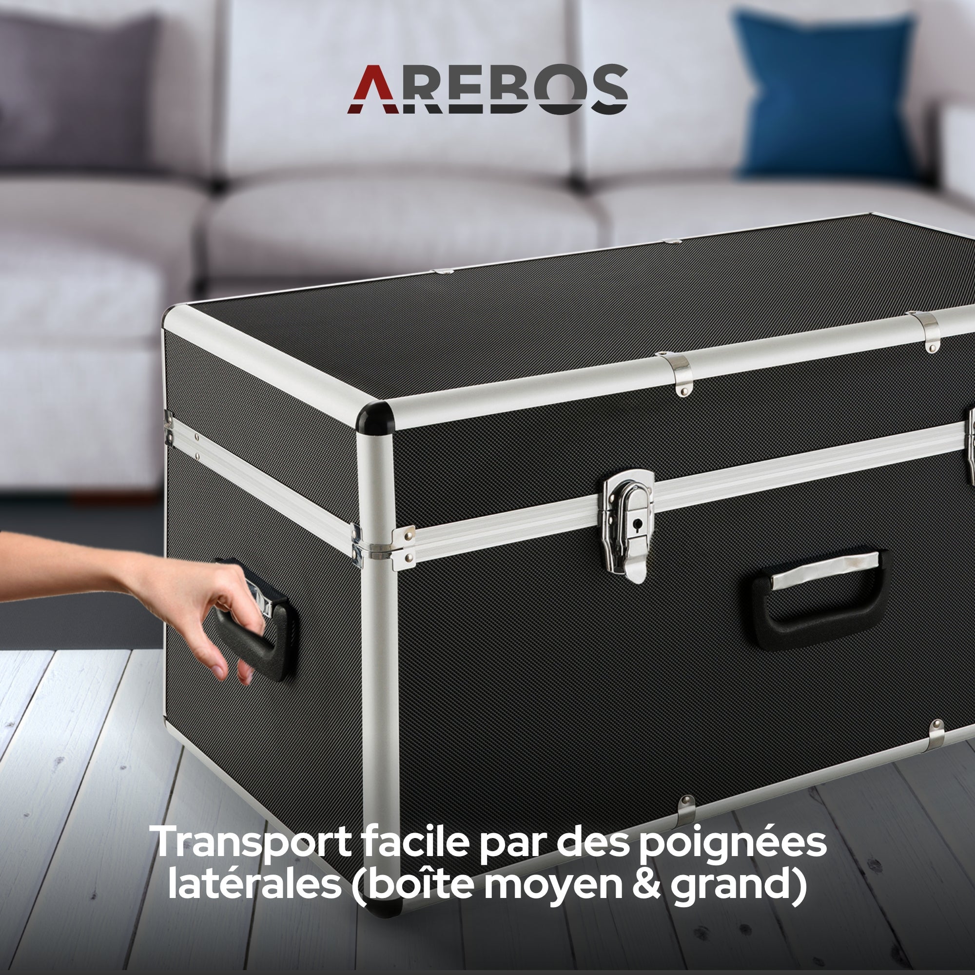 AREBOS Lot de 3 valises de transport Aluminium Volume total de 200 l verrouillables avec poignées Boîtes de transport - 6