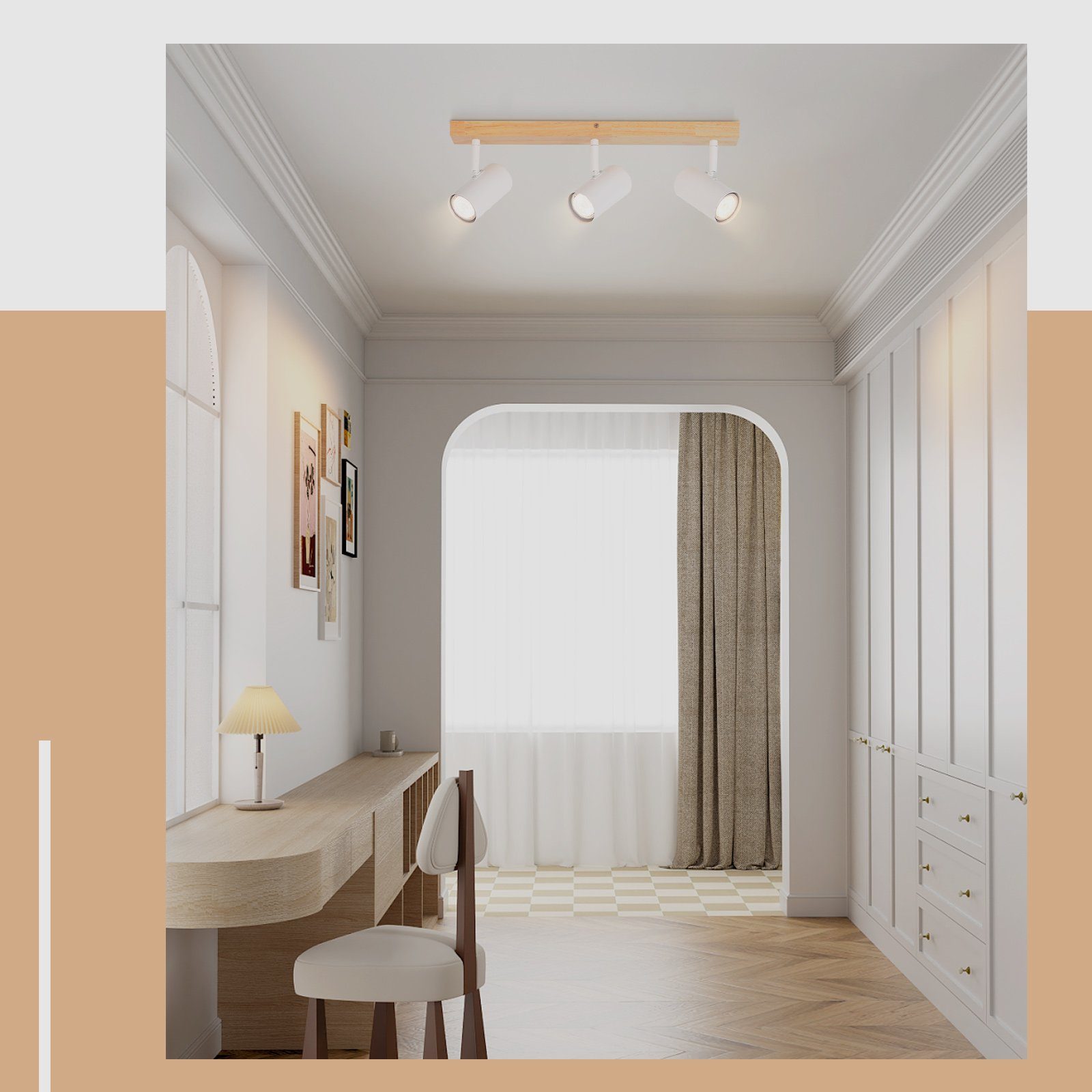 NETTLIFE 3 Focos de Techo Vintage GU10 Modernos de Madera Blanca Giratorios 350° para Dormitorio Salón Oficina Comedor Cocina - 9