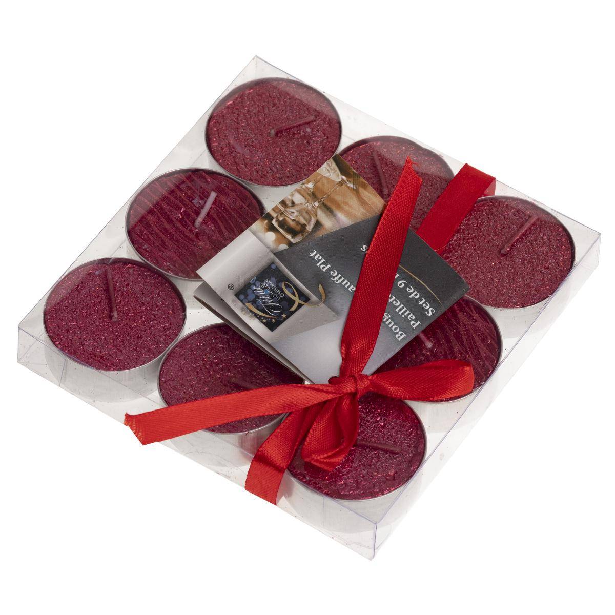 Lot de 9 bougies chauffe-plats pailletées 12 gr rouge - Feeric lights & christmas - 3