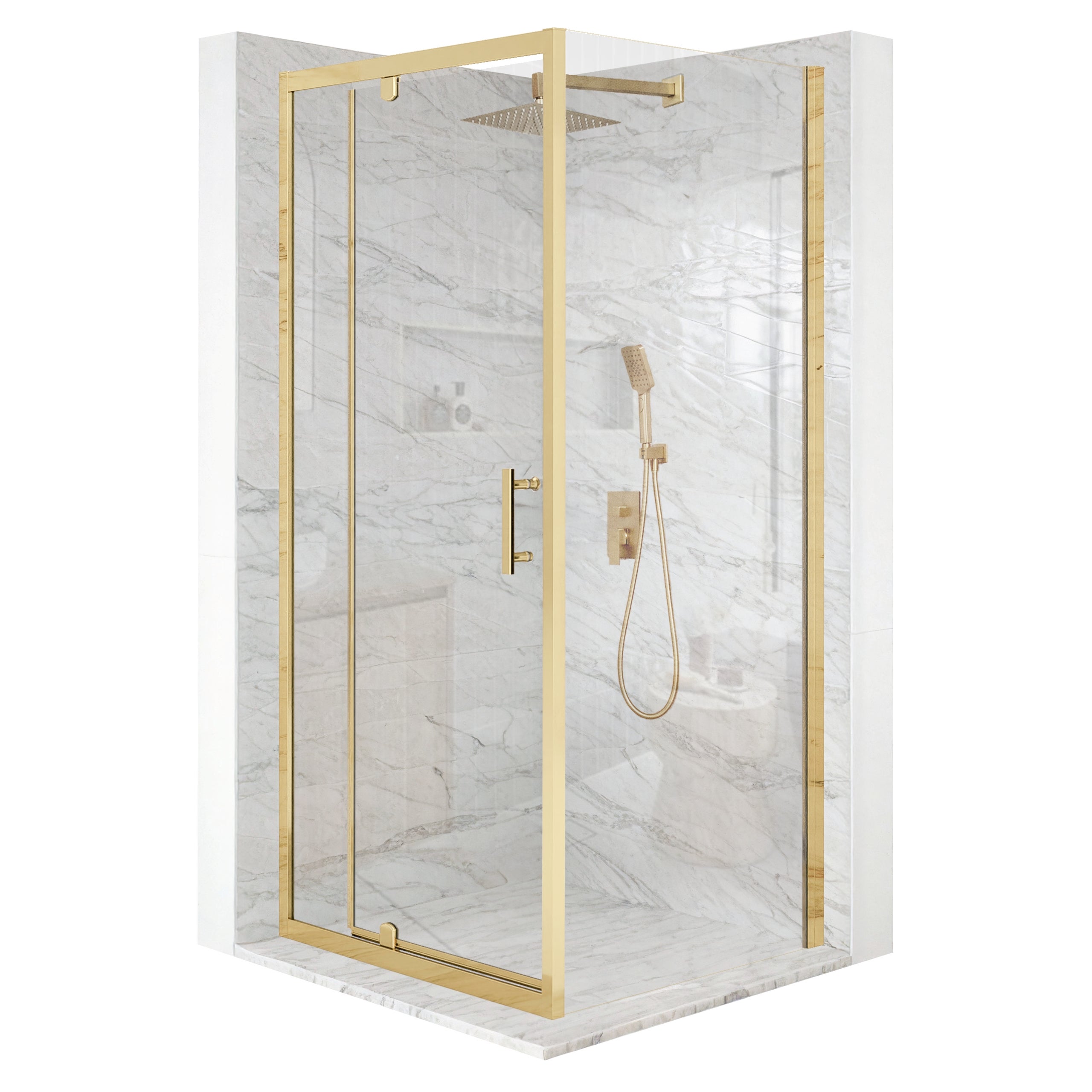 Kabina prysznicowa kwadratowa drzwi uchylne złota 80x80cm szkło 6mm + powłoka