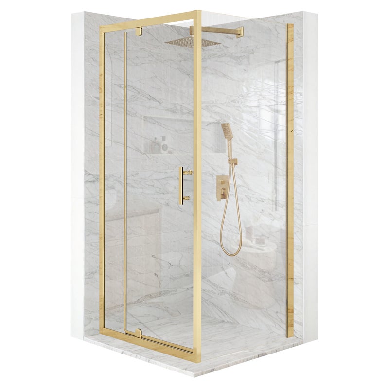 Kabina prysznicowa kwadratowa drzwi uchylne złota 70x70cm szkło 6mm + powłoka