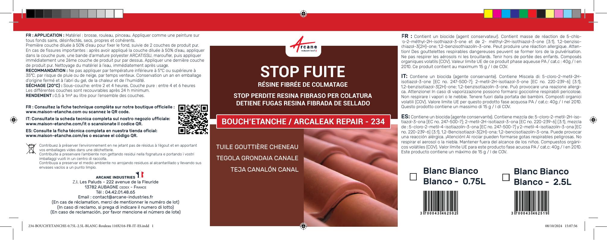 Peinture fibrée de colmatage réparation tuile gouttière - BOUCHETANCHE - 2.5 L Blanc - ARCANE INDUSTRIES - 5