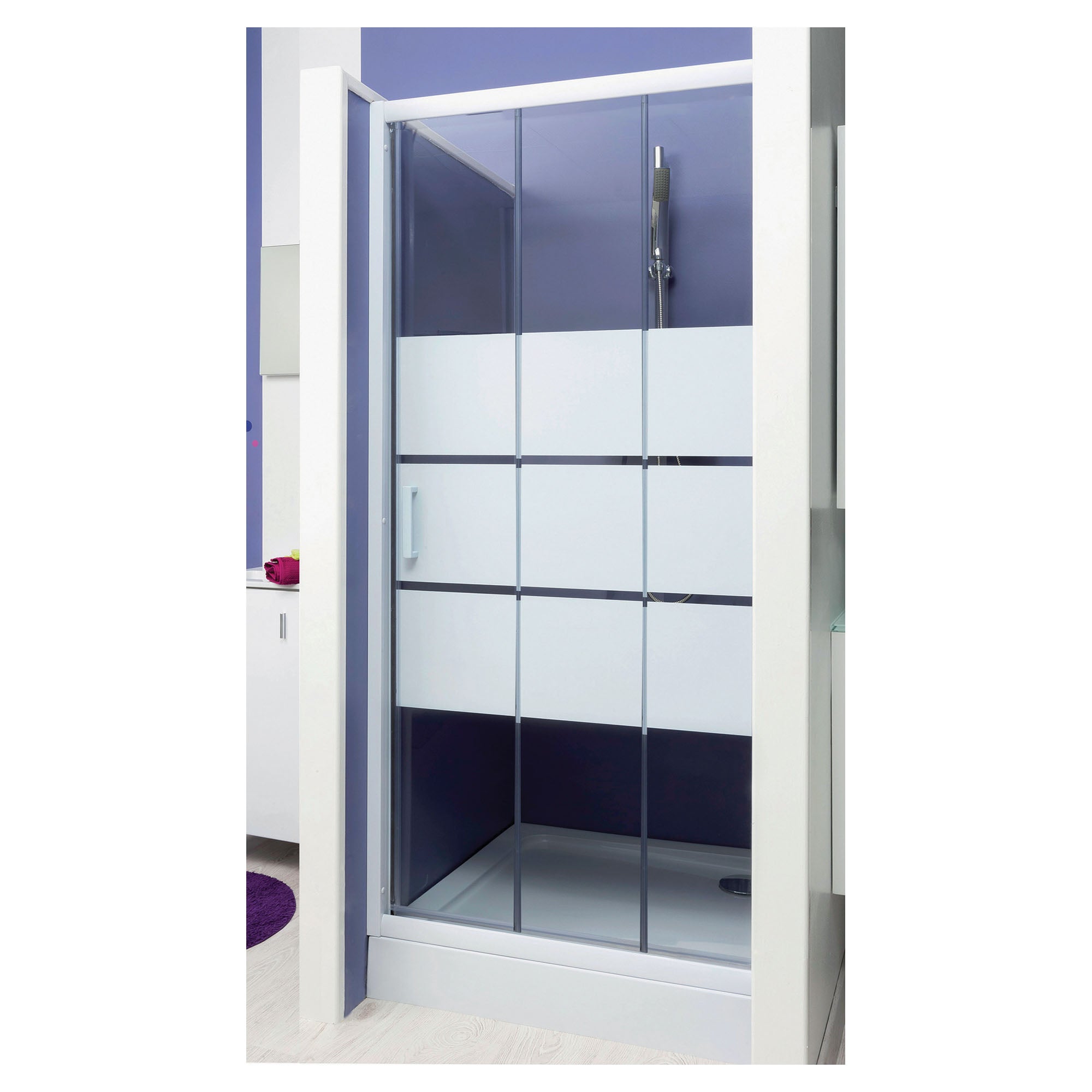 Ondee - mampara missi, mampara corredera 3 p. 80x185cm - vidrio templado - acabados en blanco