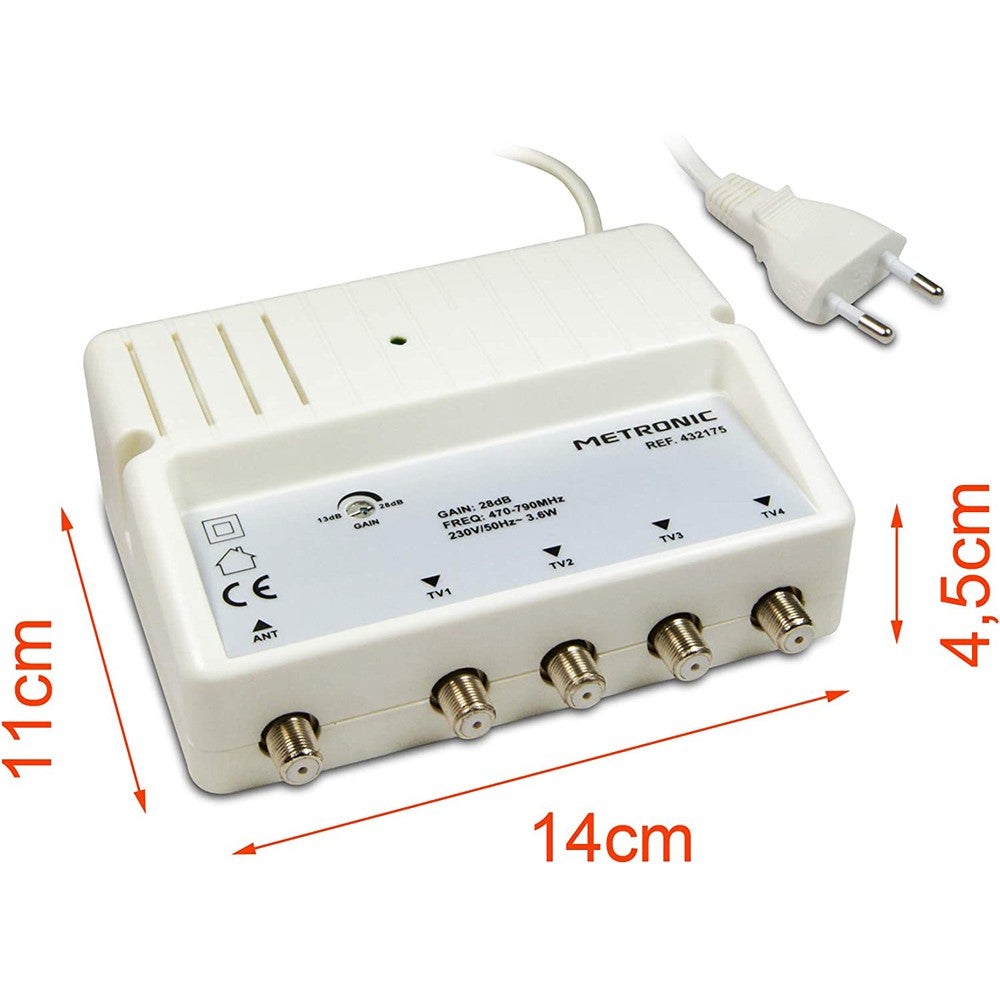 Metronic 432175 Amplificateur Dinterieur Repartiteur Blinde Uhf 4 Sorties Fiche F - 4