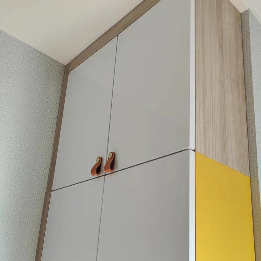 Quattro maniglie per mobili in pelle, stile vintage, adatte per armadi e tolette, foro singolo. - 3