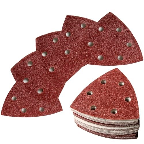 100 piezas Papel de lija triangular de 93 mm, 5 granos (60/80/120/180/240), 20 piezas cada uno, autoadherente para lijadora delta, madera metal yeso..