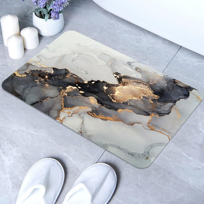 Złoty, czarno-biały marmurowy dywanik łazienkowy, super chłonny i ultracienki (40*60 cm)
