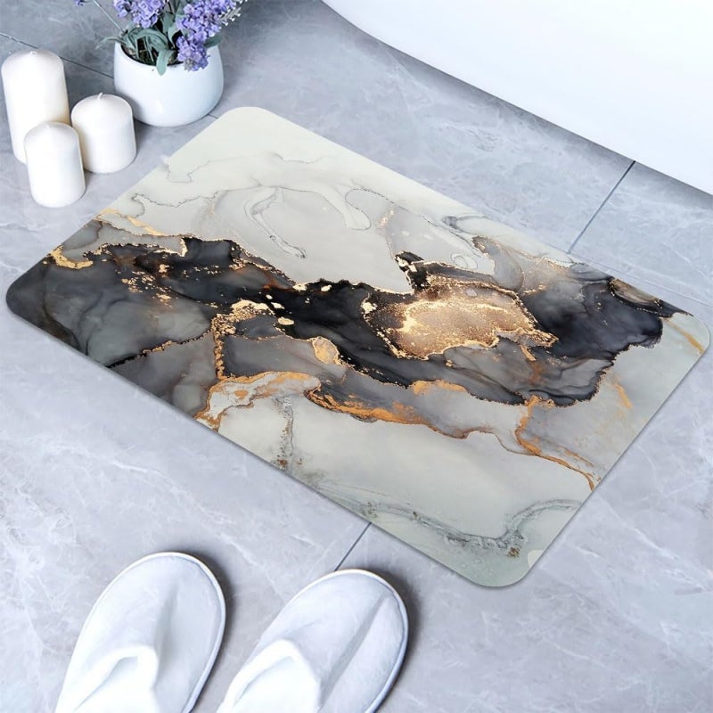 Złoty, czarno-biały marmurowy dywanik łazienkowy, super chłonny i ultracienki (40*60 cm)
