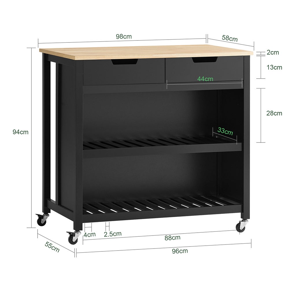 SoBuy FKW74-SCH Cuisine Buffet Desserte de Cuisine à roulettes Table Roulante Meuble de Rangement pour Cuisine et Salon avec 2 tiroirs et 2 étagères - 3