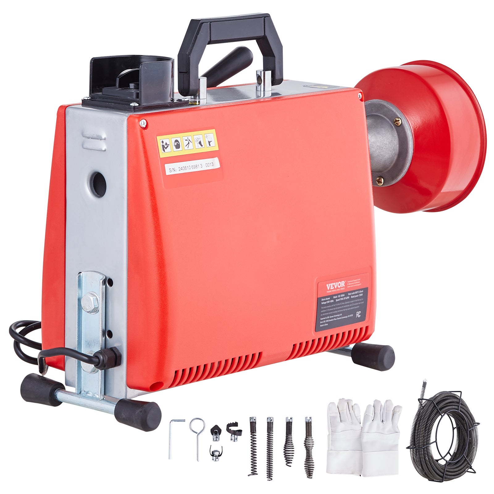 Maszyna do czyszczenia rur 250W Urządzenie do czyszczenia rur 20mx15,8mm/4,6mx9,5mm VEVOR