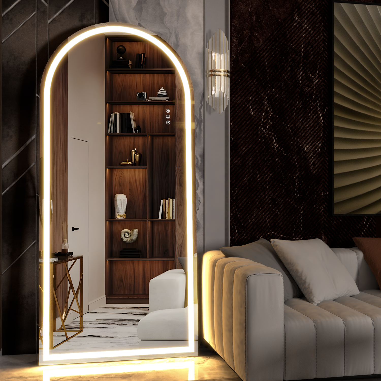 CASSILANDO Lustro ścienne łukowe 165 x 60 cm z oświetleniem LED, białe, regulowany kolor i jasność