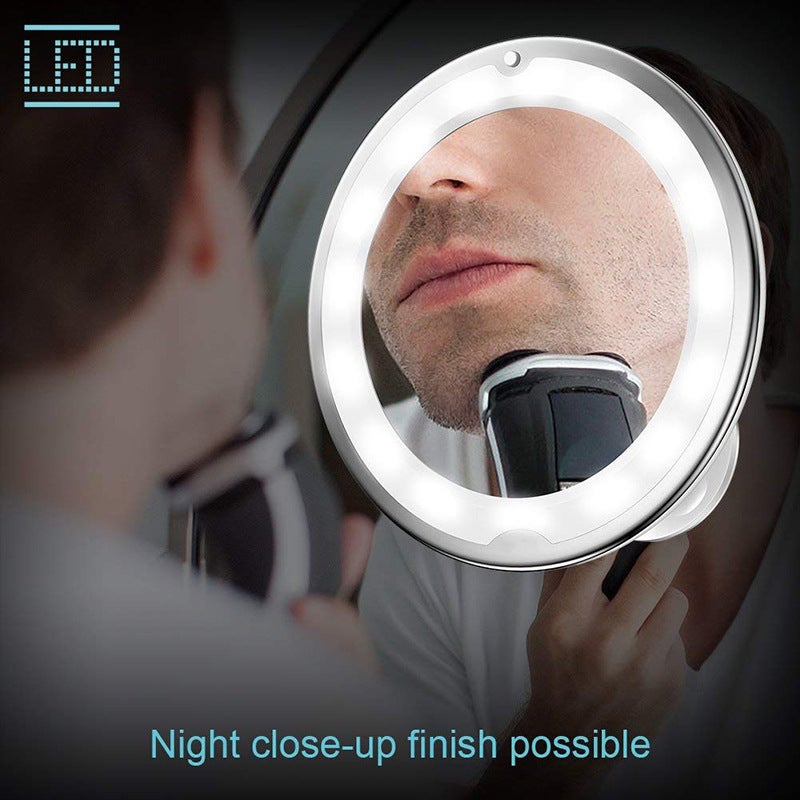 Specchio Trucco 10x Con Ventosa E Luce LED Bianca, Pieghevole A Collo Di Cigno, Per Viaggi E Casa