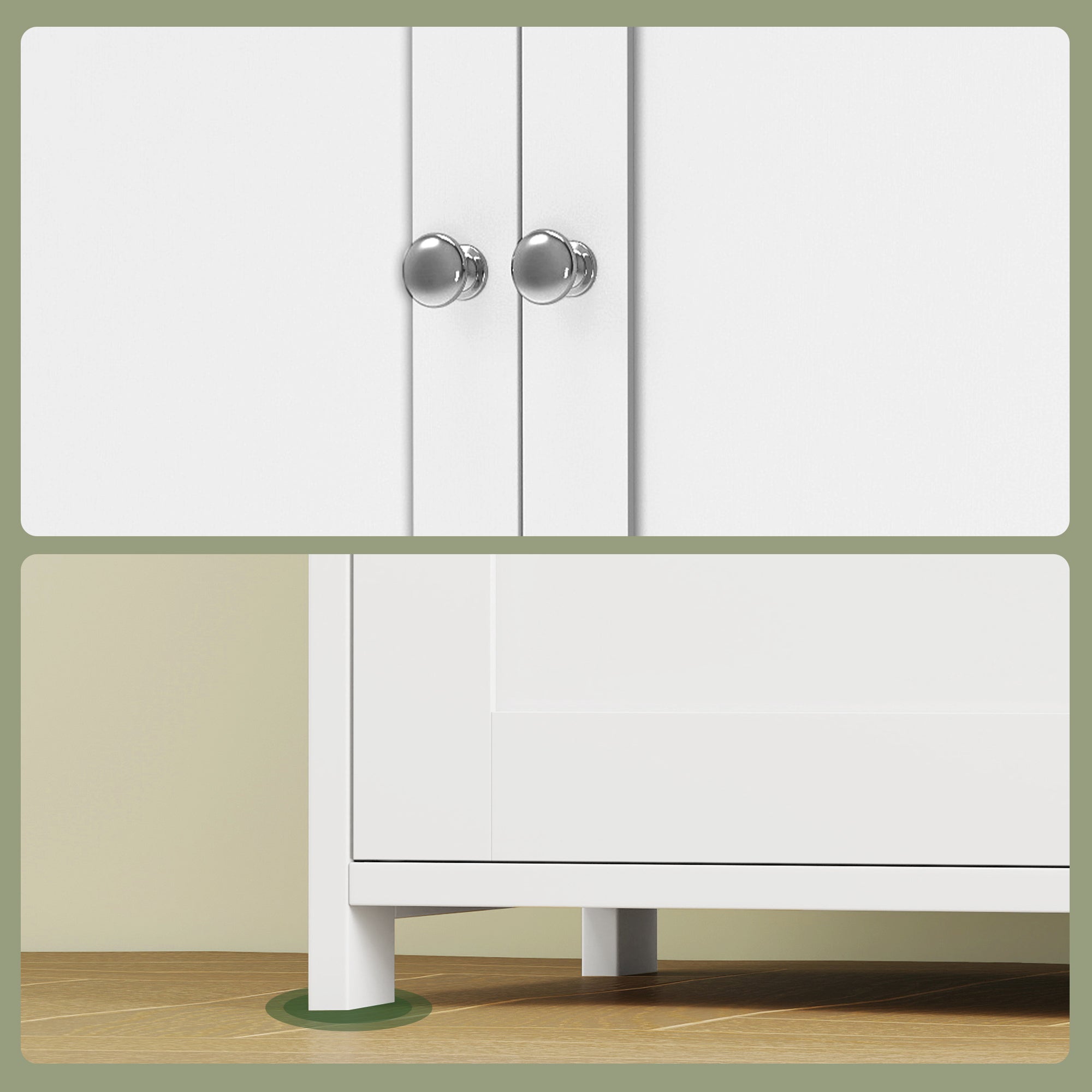 Armoire Haute de Rangement, Meuble de Cuisine avec 4 Portes, 2 Étagères Réglables, Style Shaker, Blanc - 6