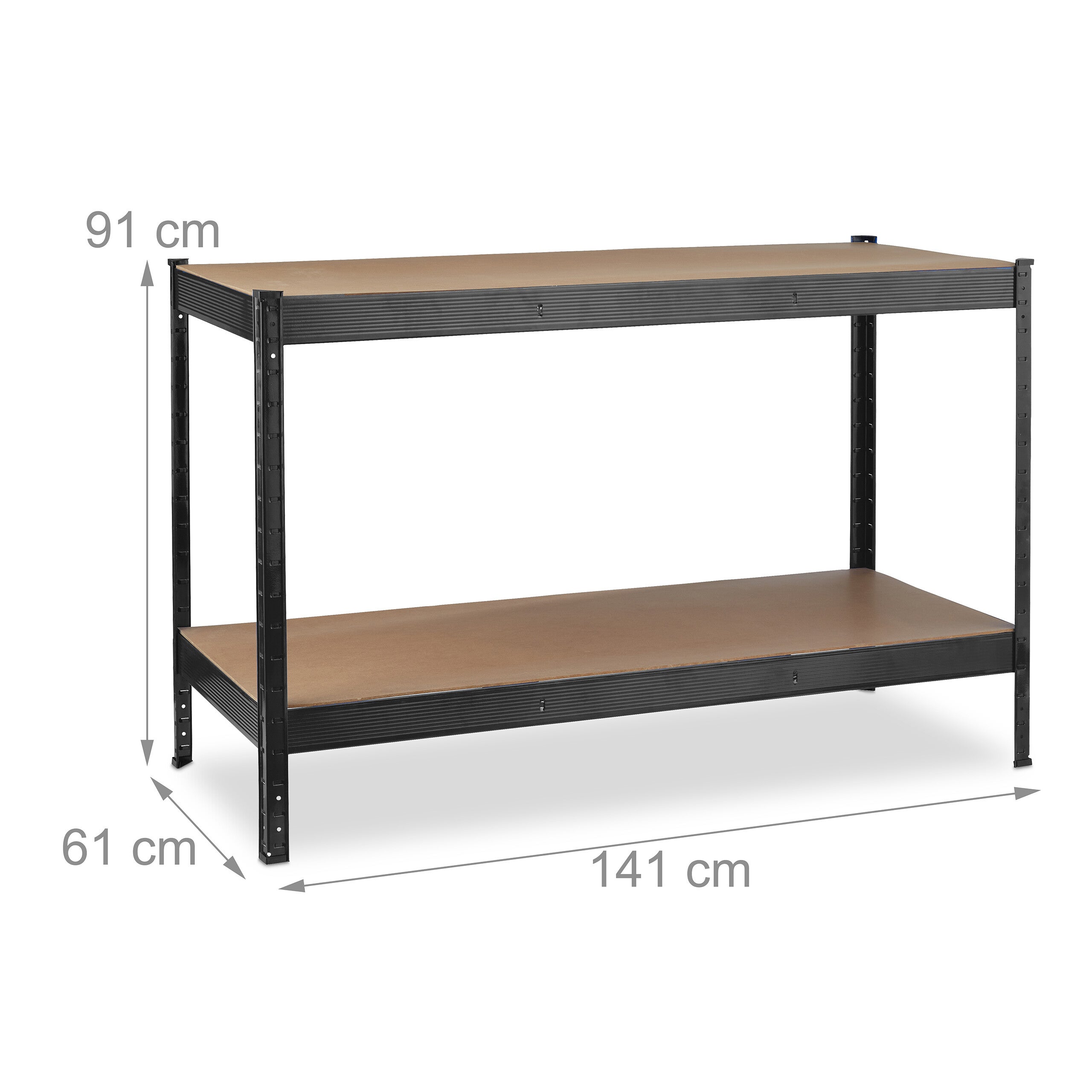 Banc de travail, 600 kg, atelier, HxLxP: 91x141x61 cm, 2 niveaux réglables, rangement acier & MDF, noir, Relaxdays - 4