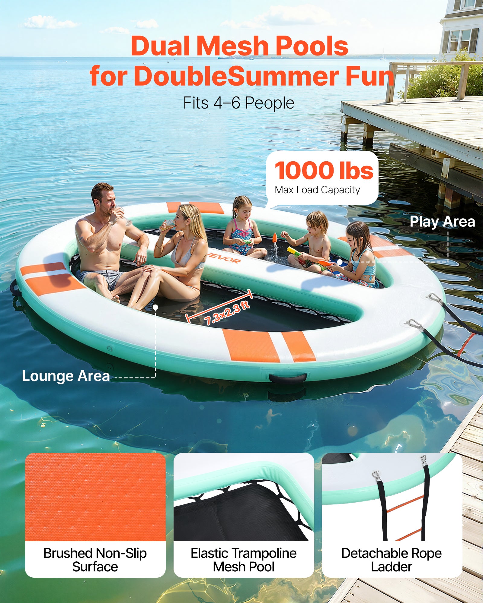 Doca flutuante insuflável VEVOR de 3,05 x 2,44 m. Plataforma flutuante insuflável para piscina, praia, mar, lago, reuniões familiares e passeios - 2