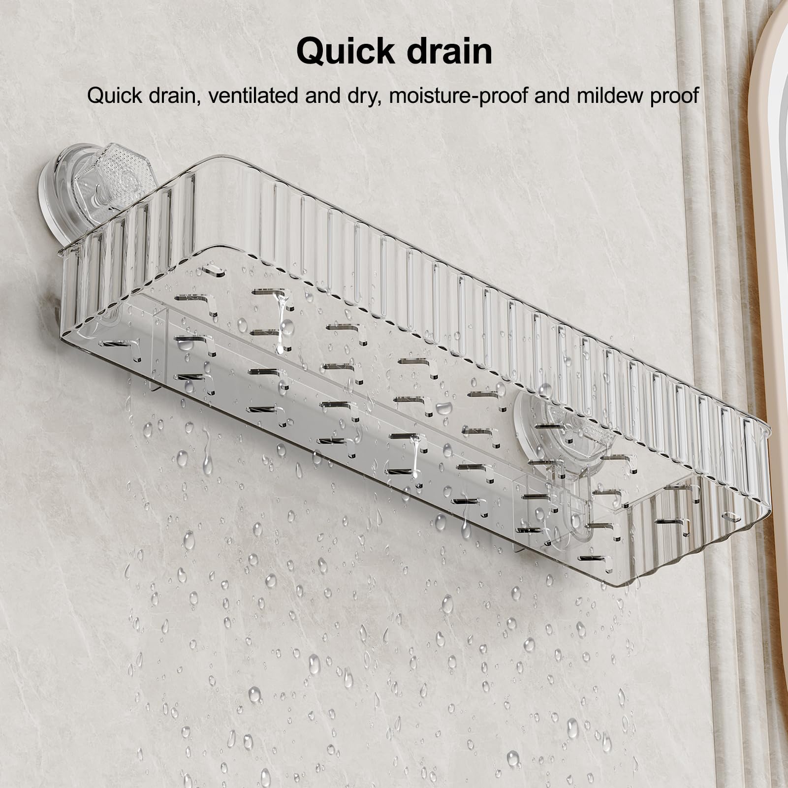 2 étagères de salle de bain à ventouse, rangement pour produits de toilette, rangement pour cosmétiques,sans perçage,installation en une seconde-Blanc - 6