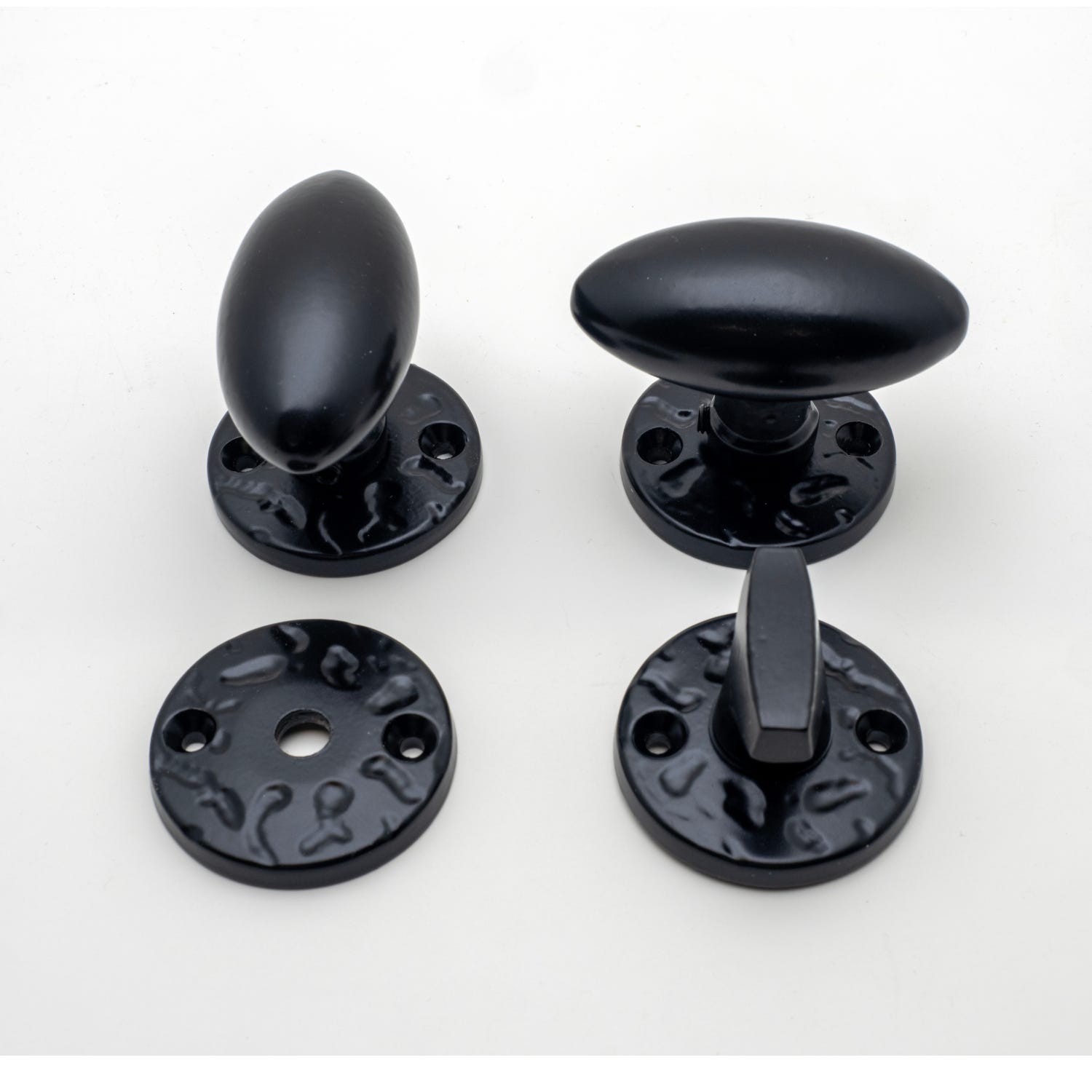 Poignée de porte ovale alu noir sur rosace avec condamnation | Leroy Merlin