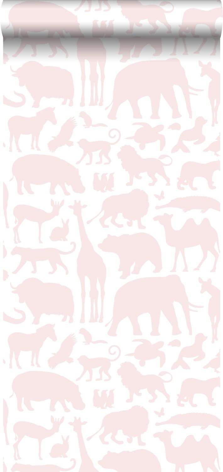 Papel pintado animales rosa suave - 0,53 x 10,05 m - estahome