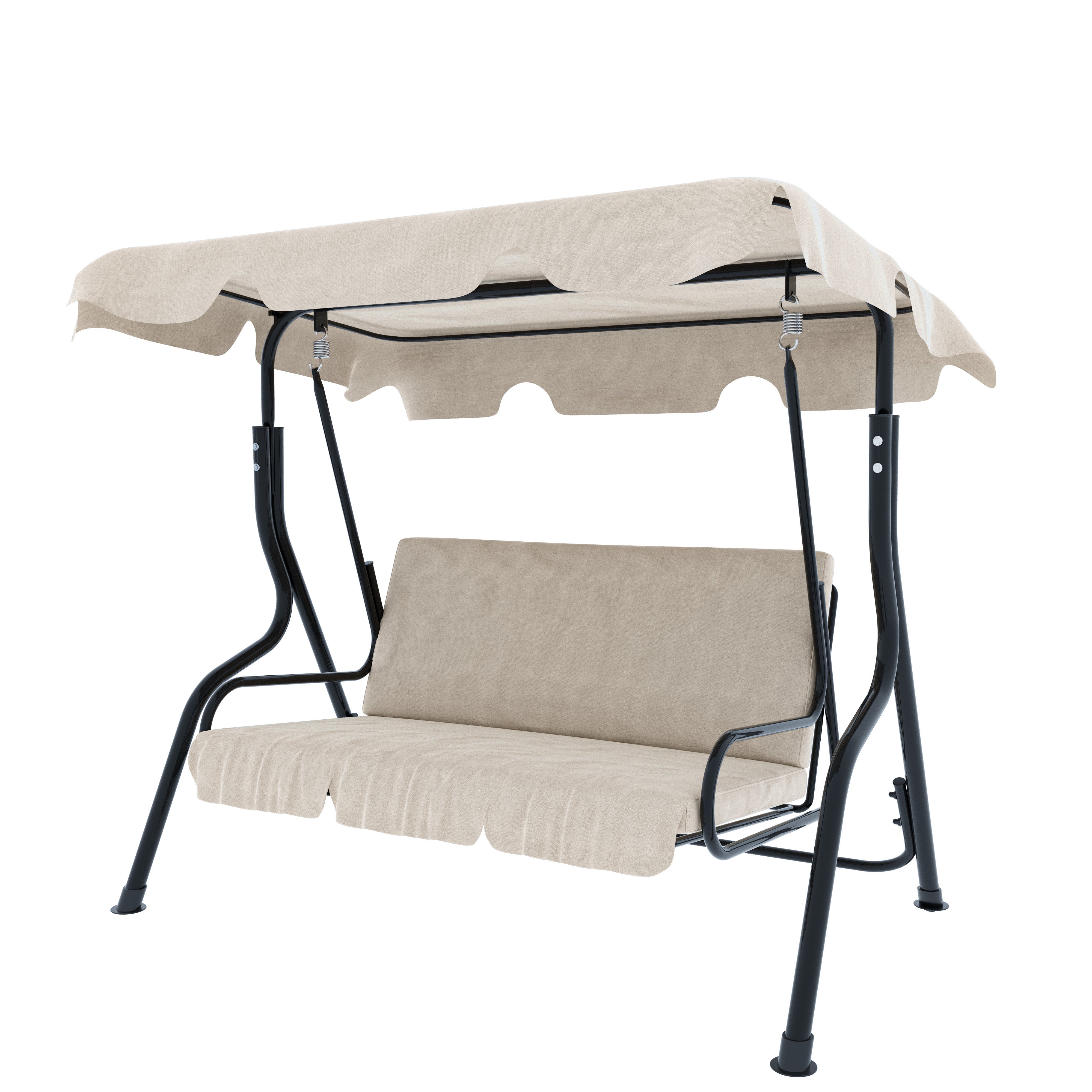 Dondolo 3 Posti Algarve Con Tettuccio Parasole Regolabile Cuscini Imbottiti Struttura Robusta In Acciaio Verniciato Da Giardino 170x110x153 cm Beige - 7