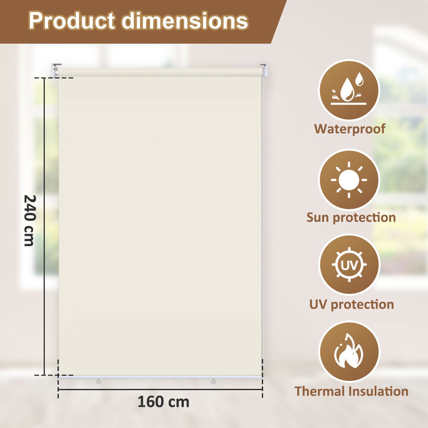 Store Vertical Extérieur KESSER 200x310 Cm Extensible - Manivelle, Sans Perçage - Imperméable, Coupe-vent - Pour Balcon, Terrasse, Jardin - Beige