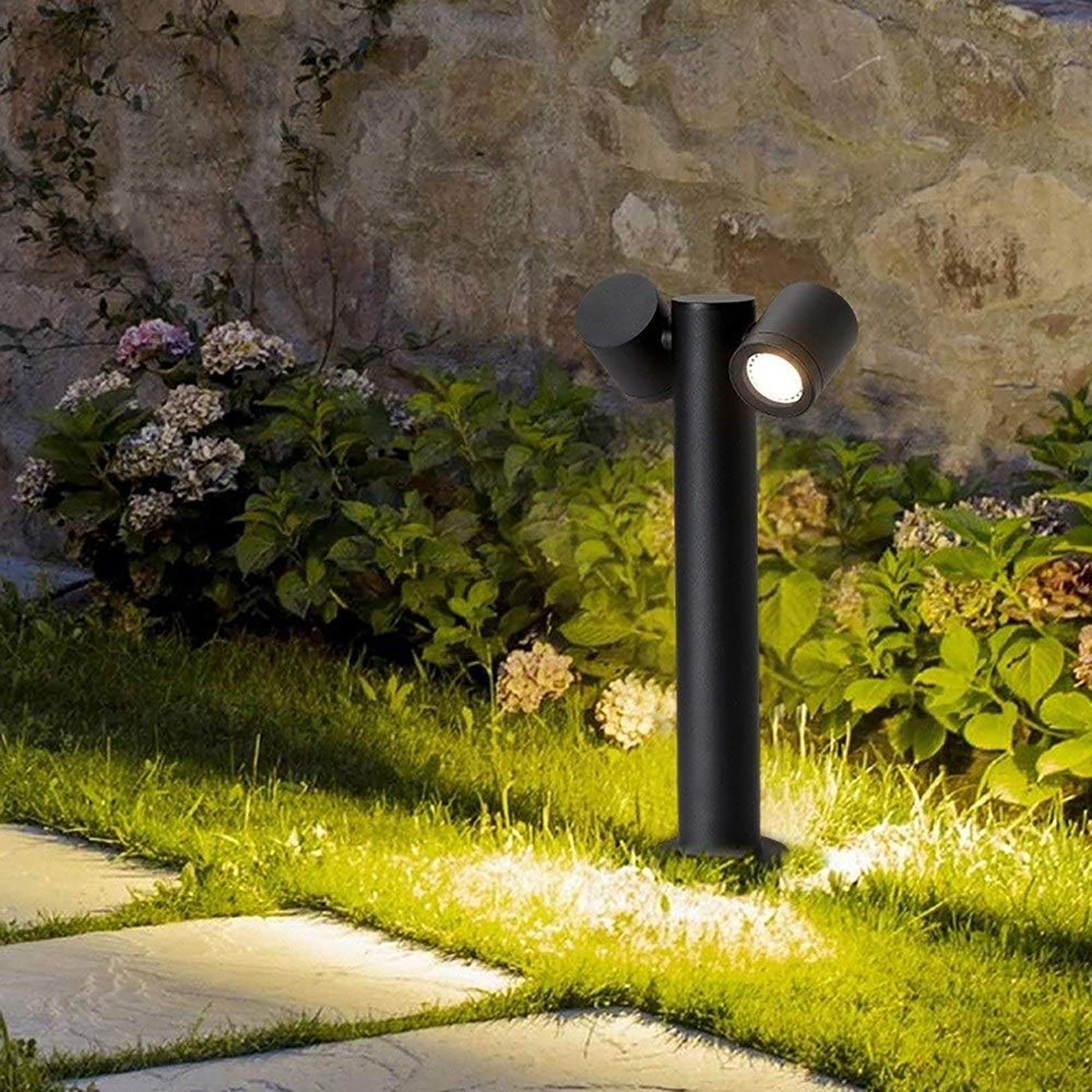 Lampe de jardin double LED GU10, lanterne étanche, diffuseur réglable éclairage de chemin cour gris foncé 44cm - 2