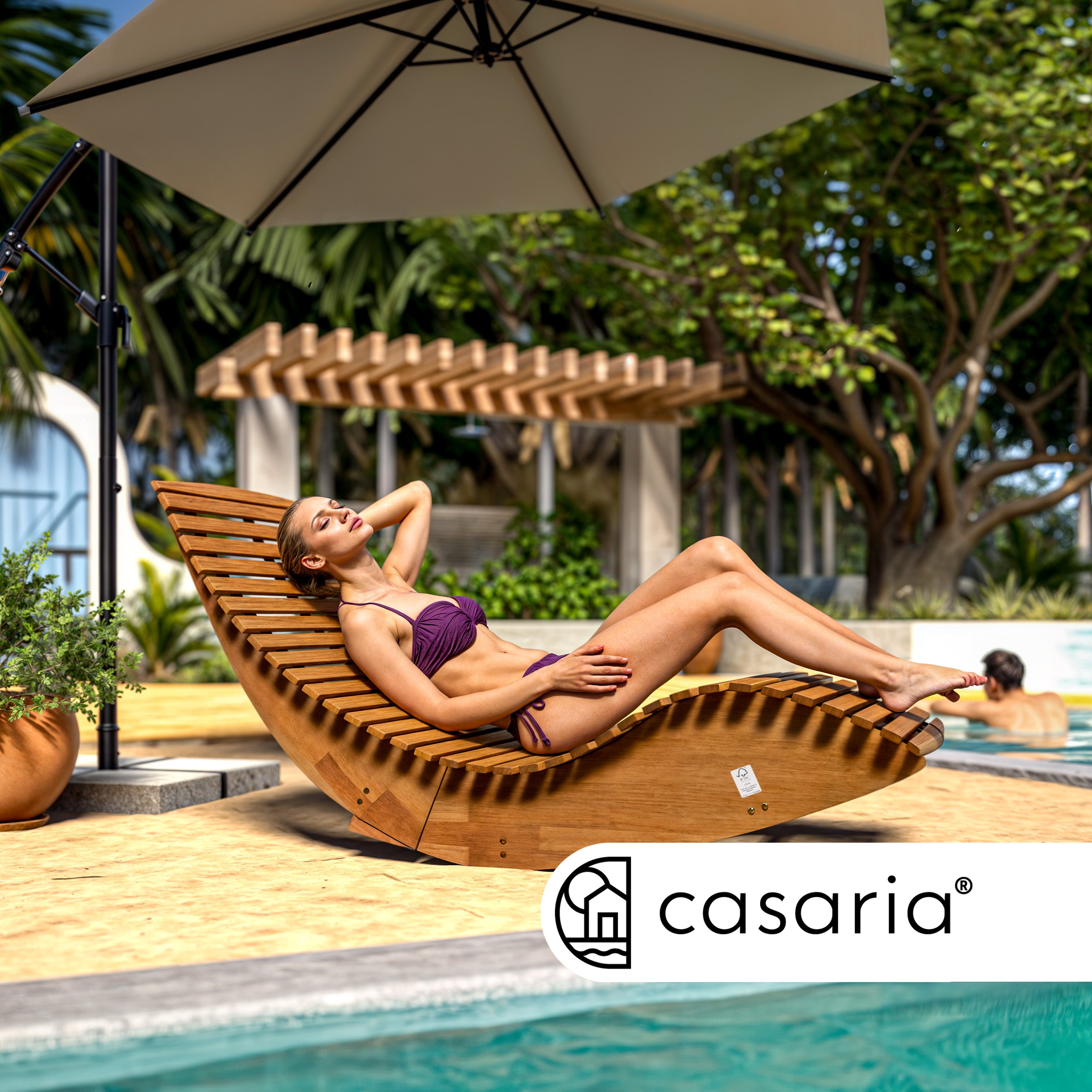 CASARIA® Chaise Longue à Bascule en Bois d'acacia certifié FSC® - Transat Bain de Soleil pour Sauna, Charge 160kg - 2