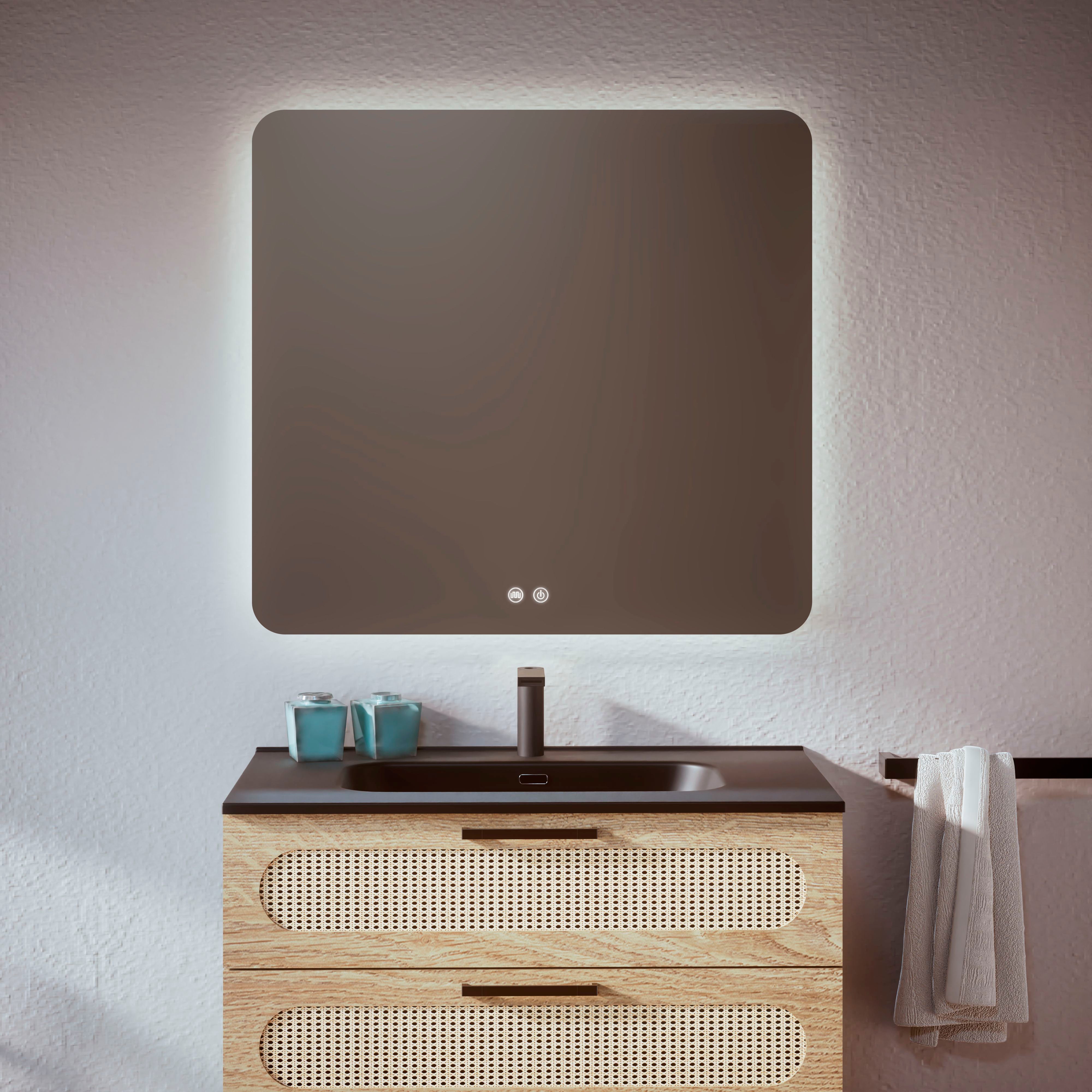 Feel Your Bath, Espejo de Baño Cuadrado / Rectangular con Luz LED Regulable 100x80cm, con Interruptor Táctil, Antivaho y Apagado Automático - 3