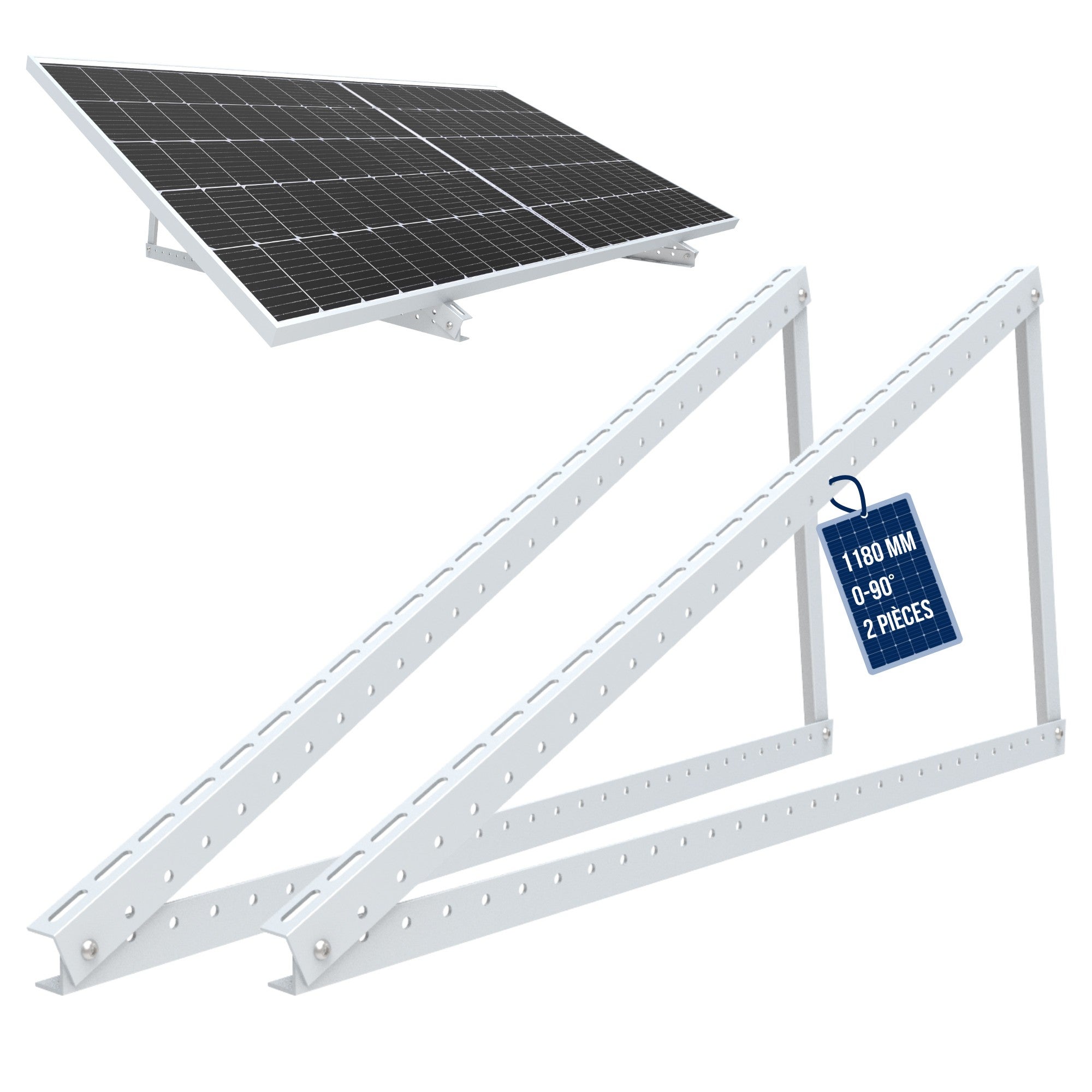 NuaSol Support Panneau Solaire Réglable 0-90° Lot De 4 - Pour Toit Plat Jusqu'à 105 Cm, Aluminium Robuste