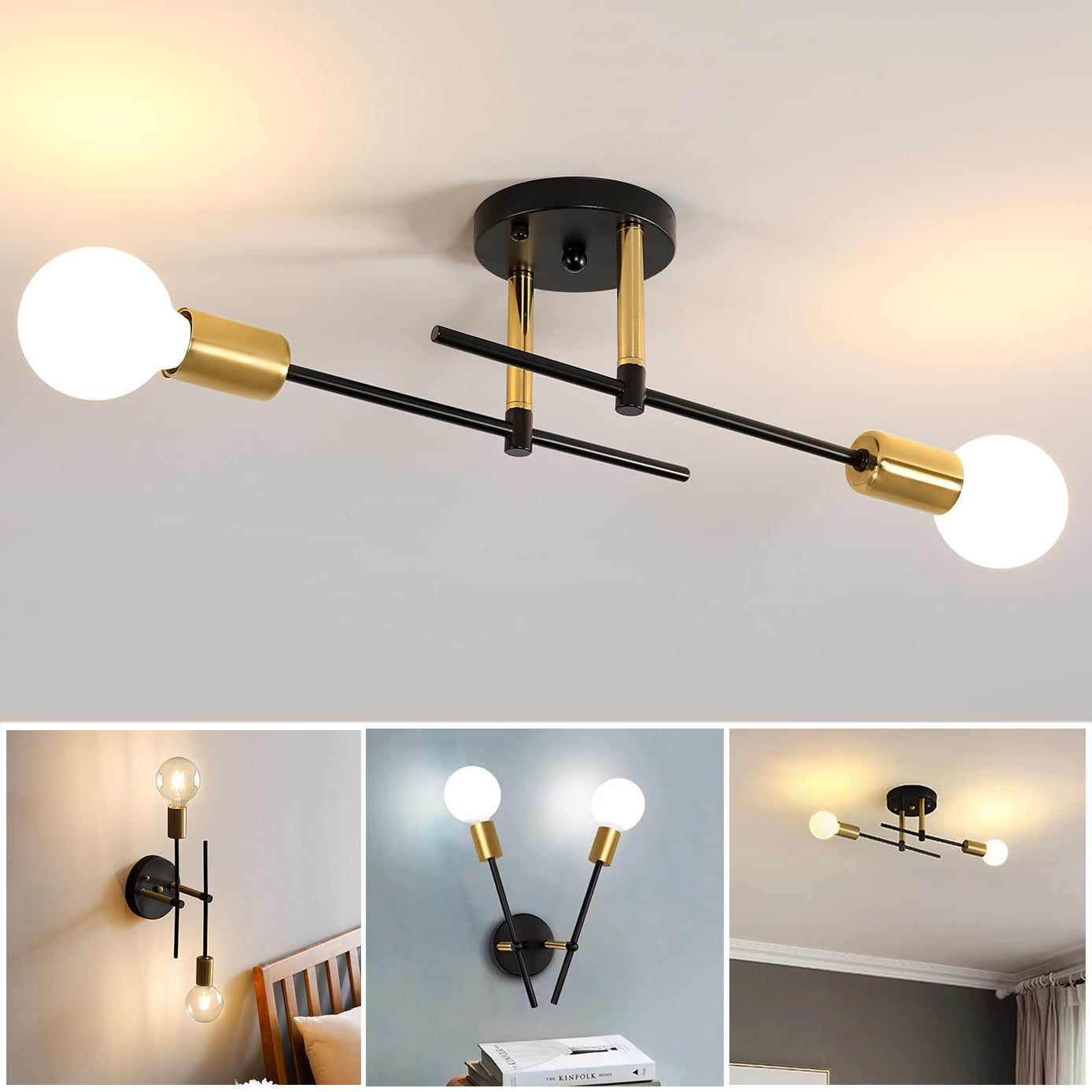 Lampadario Sputnik Vintage 5 Luci In Metallo Nero – 60 Cm, Attacchi E27, 220-240V, Max 60W Per Luce – Ideale Per Soggiorno, Cucina E Camera Da Letto